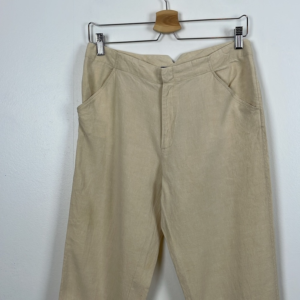 Ralph Lauren Linen Pants Womens 10 Cream Straight Leg 2 Pocket Buckle Back Pants - Picture 4 of 8